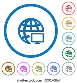 Remote terminal flat color vector icons with shadows in round outlines on white background