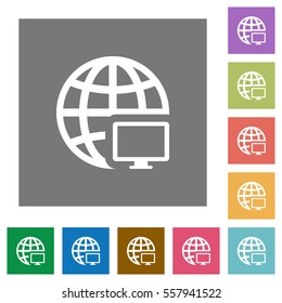 Remote terminal flat icons on simple color square backgrounds