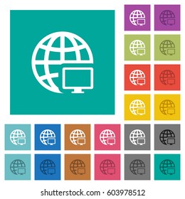Remote terminal multi colored flat icons on plain square backgrounds. Included white and darker icon variations for hover or active effects.