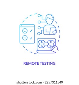 Icono de concepto de degradado azul de sesión de prueba remota. Experiencia de usabilidad a distancia evaluar método abstracto idea ilustración de línea delgada. Dibujo de contorno aislado. Se usa una fuente Myriad Pro-Bold