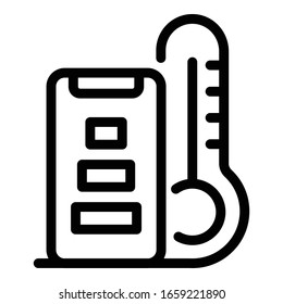 Remote and thermometer icon. Outline remote and thermometer vector icon for web design isolated on white background