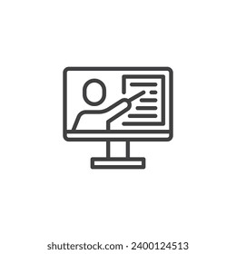 Remote Tutoring line icon. Distance Learning linear style sign for mobile concept and web design. Online course outline vector icon. Symbol, logo illustration. Vector graphics