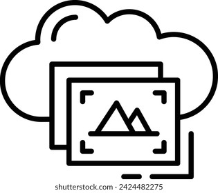 Dirección URL remota para diseño de contorno de vector de fotos, diseño web y símbolo de desarrollo, interfaz de usuario o signo gráfico, ilustración de stock de creador de sitios web, carga de imágenes o navegar desde el concepto de nube