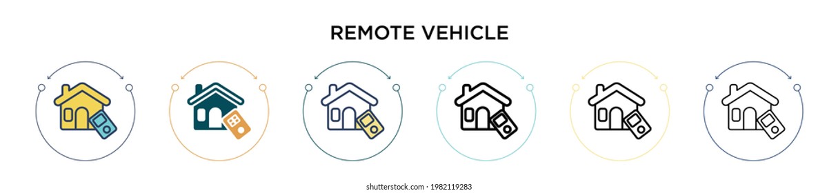 Remote vehicle icon in filled, thin line, outline and stroke style. Vector illustration of two colored and black remote vehicle vector icons designs can be used for mobile, ui, web