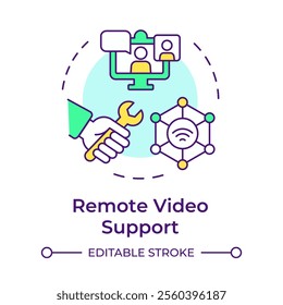 Remote video support multi color concept icon. Real-time tracking and monitoring. Field service management. Round shape line illustration. Abstract idea. Graphic design. Easy to use in article