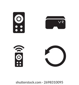 Conjunto de símbolos remoto, VR e recarregar preto sólido