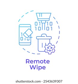 Ícone de conceito de gradiente azul de apagamento remoto. Gestão de dados, cibersegurança. Sistema, protocolos. Ilustração de linha de forma redonda. Ideia abstrata. Design gráfico. Fácil de usar em infográfico, apresentação