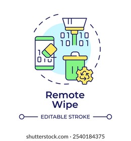 Ícone de conceito de várias cores de apagamento remoto. Gestão de dados, cibersegurança. Sistema, protocolos. Ilustração de linha de forma redonda. Ideia abstrata. Design gráfico. Fácil de usar em infográfico, apresentação