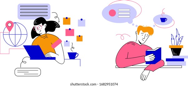 Remote worcing from home in quarantine corona-virus pandemic. Stay at home for self isolation. Work from home. Work online. Stay connect and prodactive in home office.