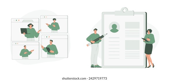 Remote Work and Work Applications. Flat Cartoon Vector Illustration. Vector illustration, suitable for web landing page, ui, mobile app.