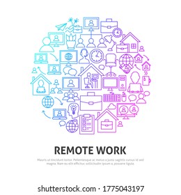 Remote Work Circle Concept. Vector Illustration of Outline Design.