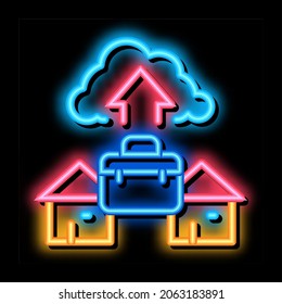 remote work with cloud store neon light sign vector. Glowing bright icon remote work with cloud store sign. transparent symbol illustration