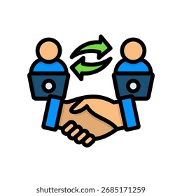 Remote Work Collaboration Icon Lineal Color Vector Illustration