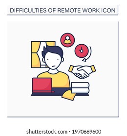 Remote work color icon. Difficult to build trust relationships with coworkers. Need real time conversation. Career difficulties concept. Isolated vector illustration