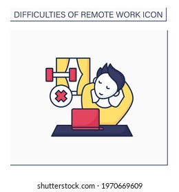 Remote work color icon. Lack of physical activities. Laziness. Tired. Have not time to sport. Career difficulties concept. Isolated vector illustration