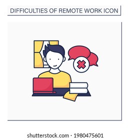 Remote work color icon. Lack of spontaneous conversations. Concentrate only on work. Career difficulties concept. Isolated vector illustration