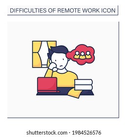 Remote work color icon. Loneliness through work. Communication missing.Career difficulties concept. Isolated vector illustration