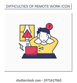 Remote Work Color Icon. Technical, Equipment Issues.Work Instrument Broken. Career Difficulties Concept. Isolated Vector Illustration