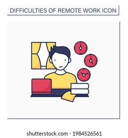 Remote work color icon. Time zone differences. Sync problems. Confusion at different times. Career difficulties concept. Isolated vector illustration