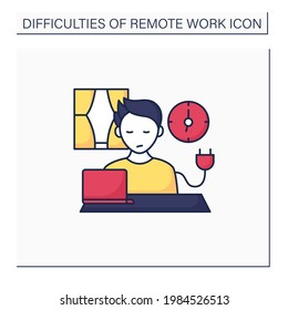 Remote work color icon. Unplugging after work. Low energy level. Tired. Impossible to maintain productivity. Freelance concept. Isolated vector illustration