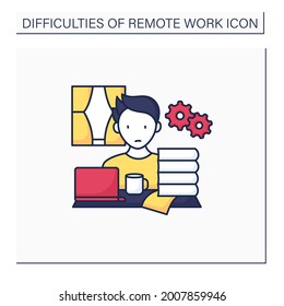 Remote work color icon. Working too much. Overworking. Work activities beyond capacity.Career difficulties concept. Isolated vector illustration