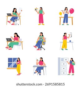 Illustrationssatz für Remote-Arbeit und kreative Geschäftskommunikation 3