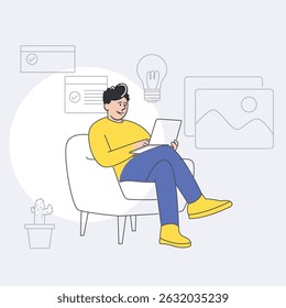 Remote work creativity and productivity, flat vector concept