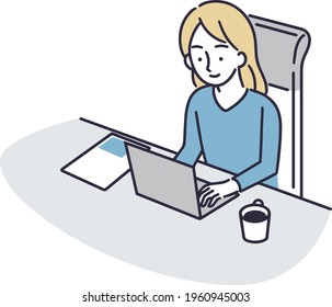 remote work female simple illustration
