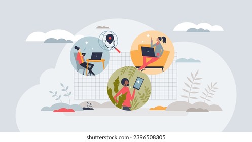 Remote work and flexibility as Gen Z employee benefits tiny person concept. New generation workforce with effective and productive working style vector illustration. Business colleague collaboration.