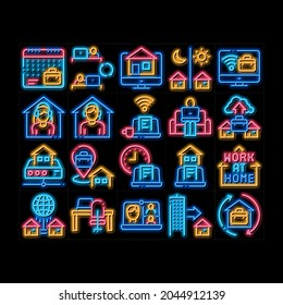 Remote Work Freelance neon light sign vector. Glowing bright icon  Work At Home, Internet Job And Online Consultation Operator, Teleworking And Conference Illustrations