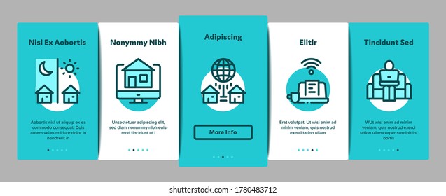 Remote Work Freelance Onboarding Mobile App Page Screen Vector. Work At Home, Internet Job And Online Consultation Operator, Teleworking And Conference Illustrations