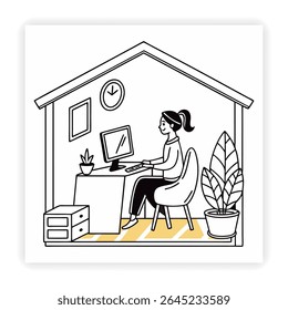 Ícones de Trabalho Remoto e Doodle de Freelancing