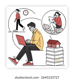Trabajo remoto e iconos de Doodle independientes