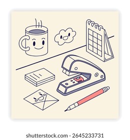 Ícones de Trabalho Remoto e Doodle de Freelancing