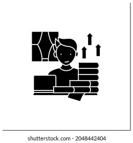 Remote work glyph icon. Career advancement takes extra work. Increase productivity. Many tasks. Successful.Career difficulties concept.Filled flat sign. Isolated silhouette vector illustration