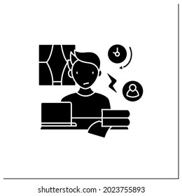 Remote work glyph icon. Conflict unaddressed longer. Stressful atmosphere at work.Career difficulties concept. Filled flat sign. Isolated silhouette vector illustration