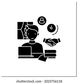 Remote work glyph icon. Difficult to build trust relationships with coworkers. Need real time conversation. Career difficulties concept.Filled flat sign. Isolated silhouette vector illustration