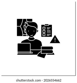 Remote work glyph icon. Prioritizing work. Important tasks list. Focused. Career difficulties concept.Filled flat sign. Isolated silhouette vector illustration