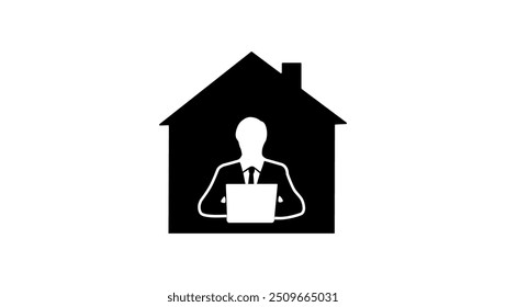 remote work from home, black isolated silhouette