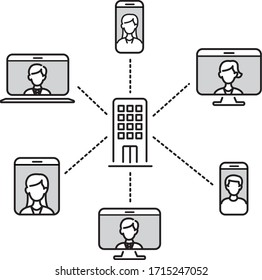 trabajo remoto en iconos domésticos