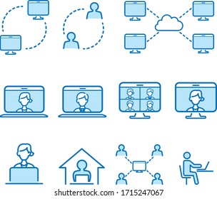 trabajo remoto en iconos domésticos
