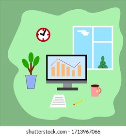 Remote work at home. Insulation. Quarantine. Flat design