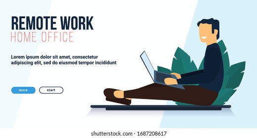 Remote work and Home Office. Freelance or studying concept. Cute illustration in flat style