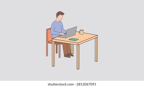 Remote Work Home Office Freelancer Using Laptop at Desk Modern Business Background Illustration