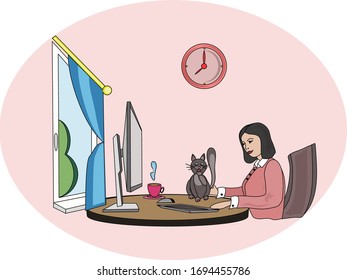 Trabajo remoto desde la ilustración del vector doméstico
