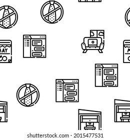 Remote Work From Home Vector Seamless Pattern Thin Line Illustration