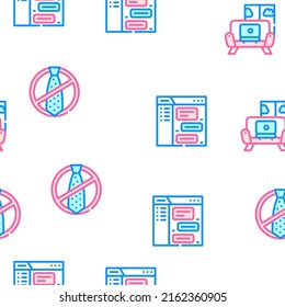 Remote Work From Home Vector Seamless Pattern Color Line Illustration