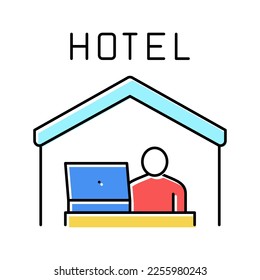 remote work in hotel color icon vector. remote work in hotel sign. isolated symbol illustration