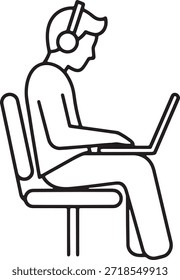 Trabalho remoto Humano Figura Silhueta Ícone Vetor Laptop Trabalhador Casa Escritório Digital Nômada Freelance Estilo de Vida Tecnologia Logo Sign Illustration