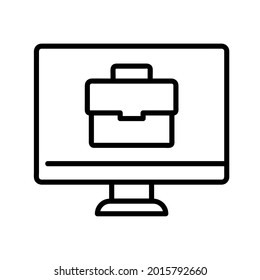 Remote work icon. Flat bag pictogram in pc screen for website. Line stroke. Isolated on white background. Outline vector eps10. Online communication at home